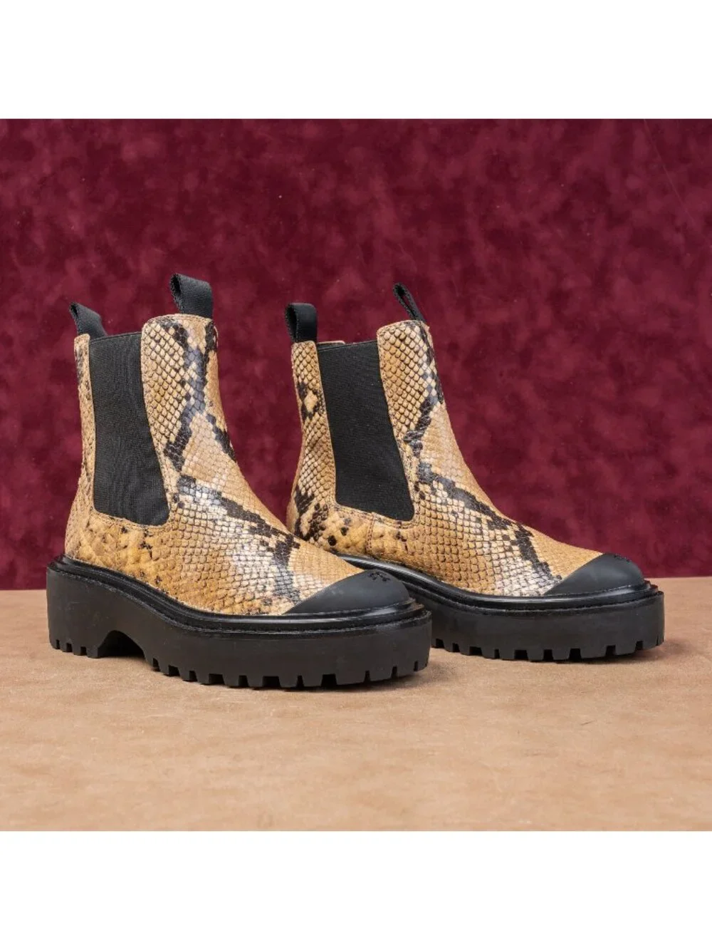 Tory Burch Woman Snakeskin Print T Logo Fashion Retro Leather Bootie Boots 6.5